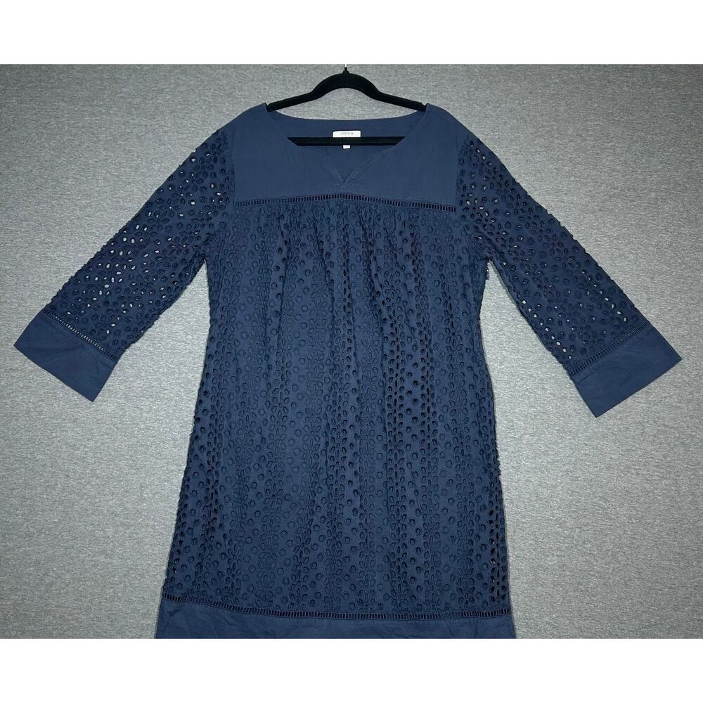 Crown & Ivy | Women's Navy Blue Burnout 100% Cotton Eyelets Mini Dress | 8P